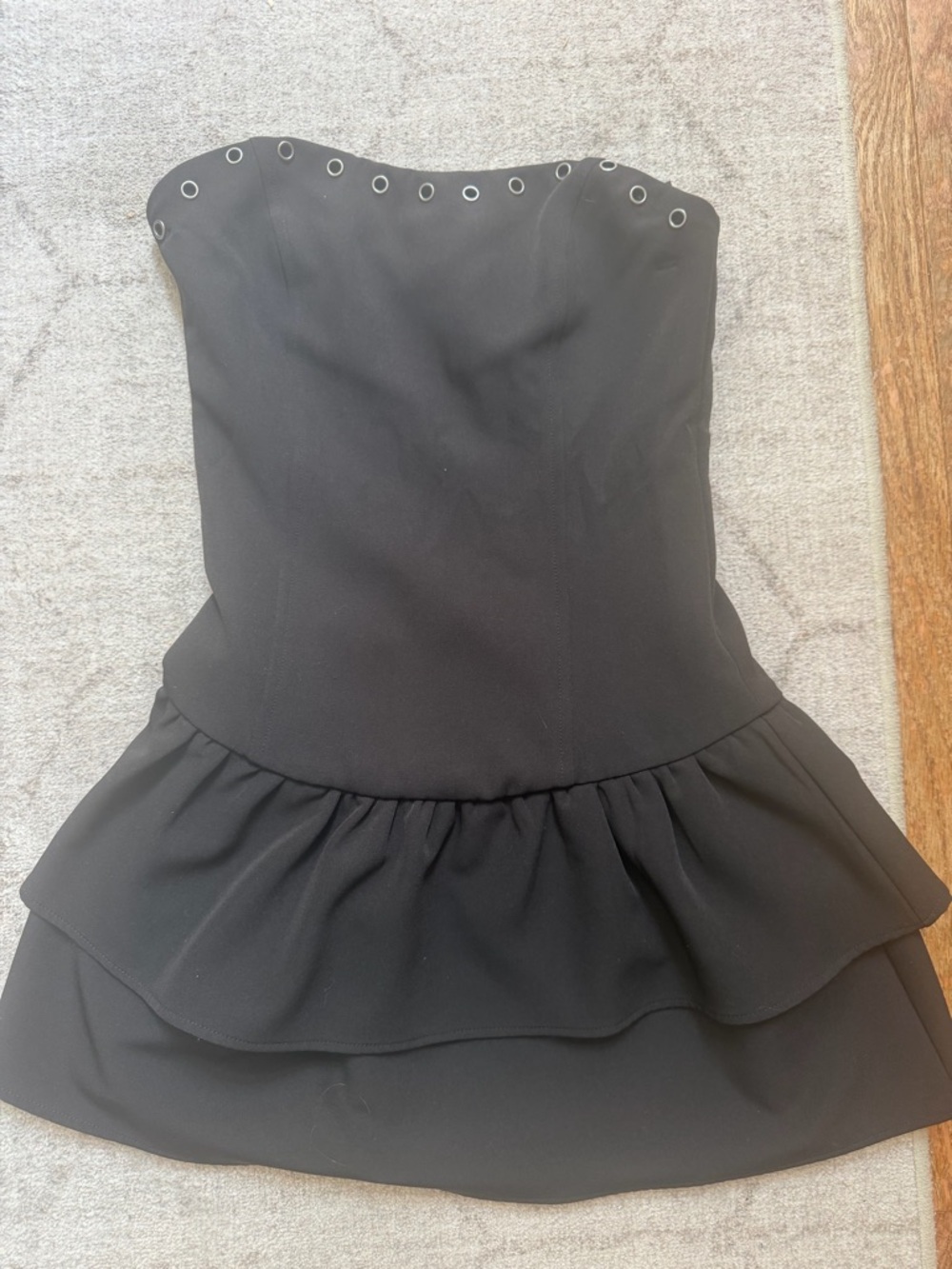 Edikted Black Strapless Peplum Dress with Eyelet Trim